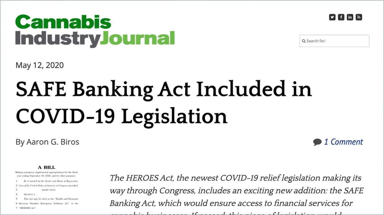 SAFE Banking Act Included in COVID-19 Legislation