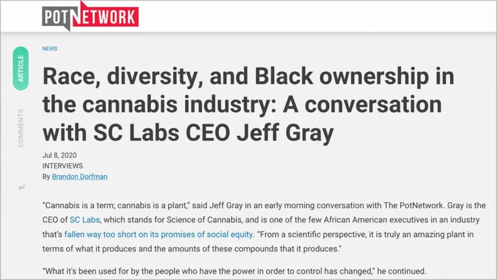 Race, diversity, and Black ownership in the cannabis industry: A conversation with SC Labs CEO Jeff Gray