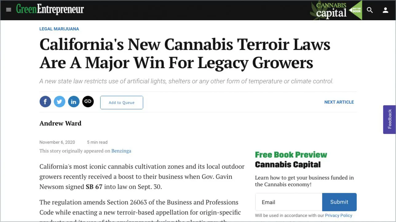 California’s New Cannabis Terroir Laws Major Win For Legacy Growers