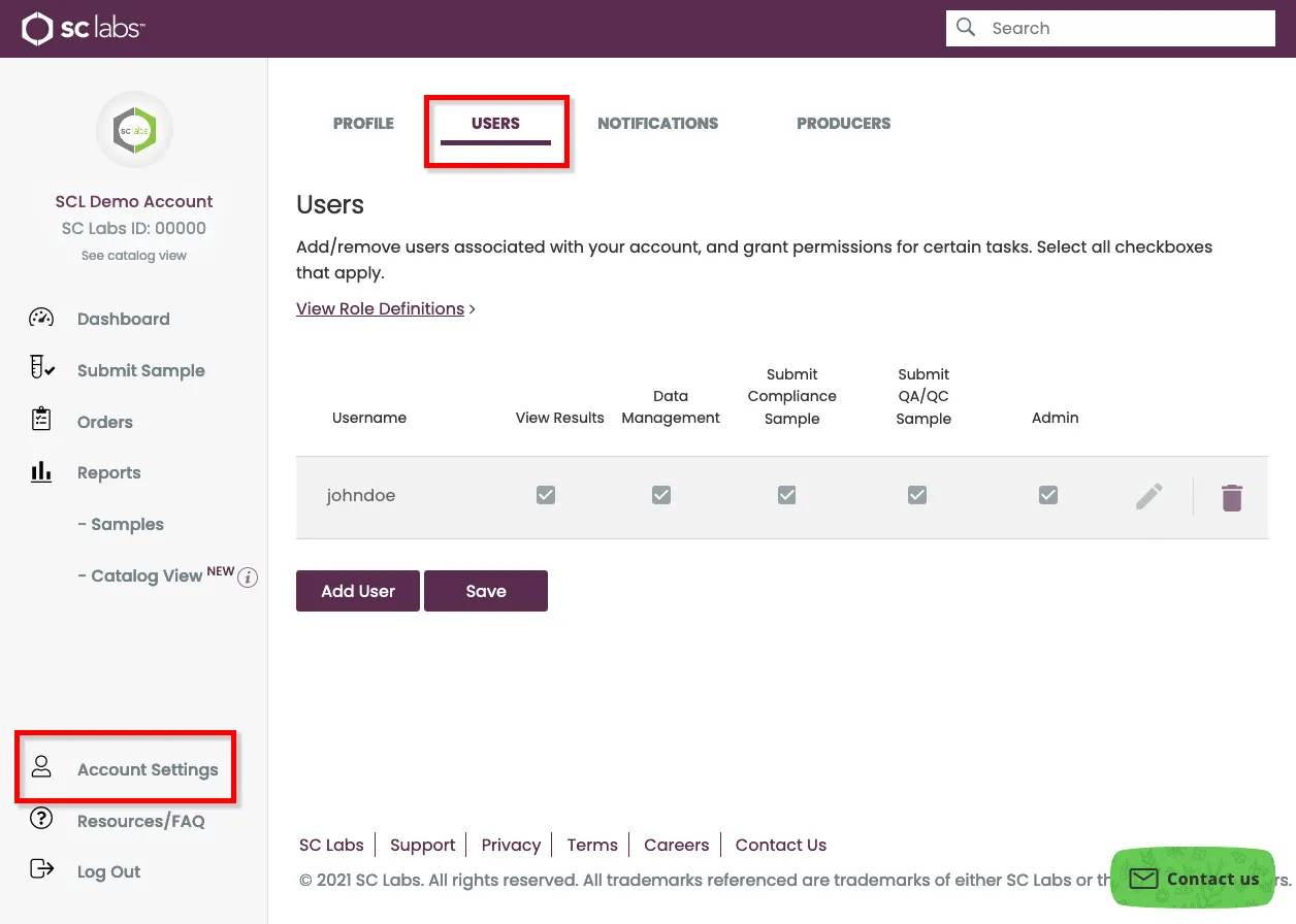 SC Labs CSP Screenshot: User Based Permissions