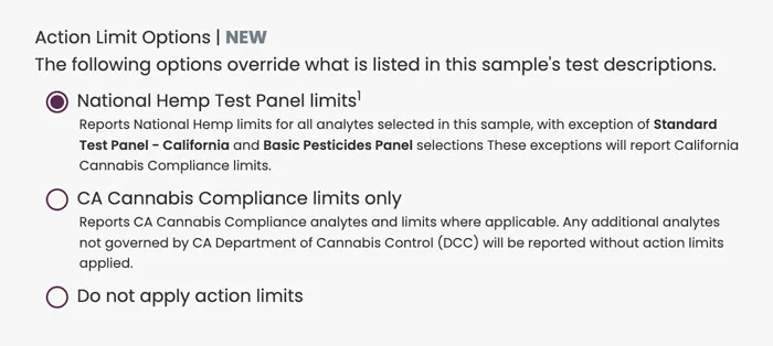 SC Labs CSP Screenshot: Action Limit Options