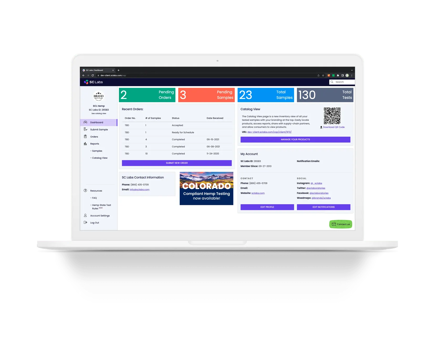 Macbook Pro with SC Labs Client Service Portal (Hemp)